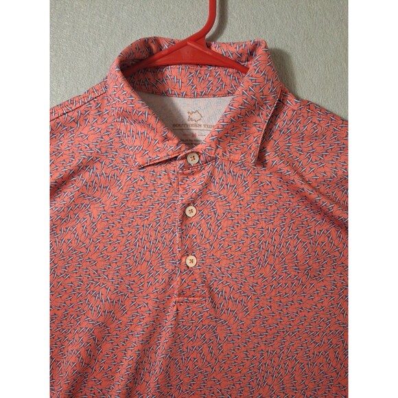 Southern Tide Shirt Mens Medium Shark Print AOP Performance Golf Polo Cocktail - Picture 2 of 7